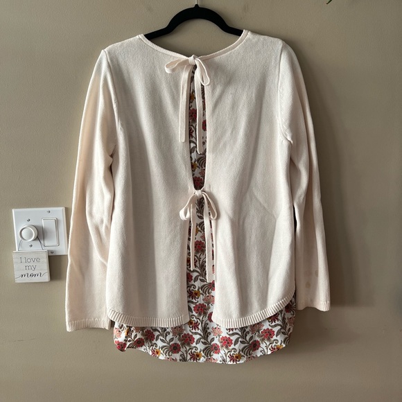 LOFT Cream Knit Sweater with Back Ties Over Floral/Vine Print Fooler Top - Picture 11 of 15